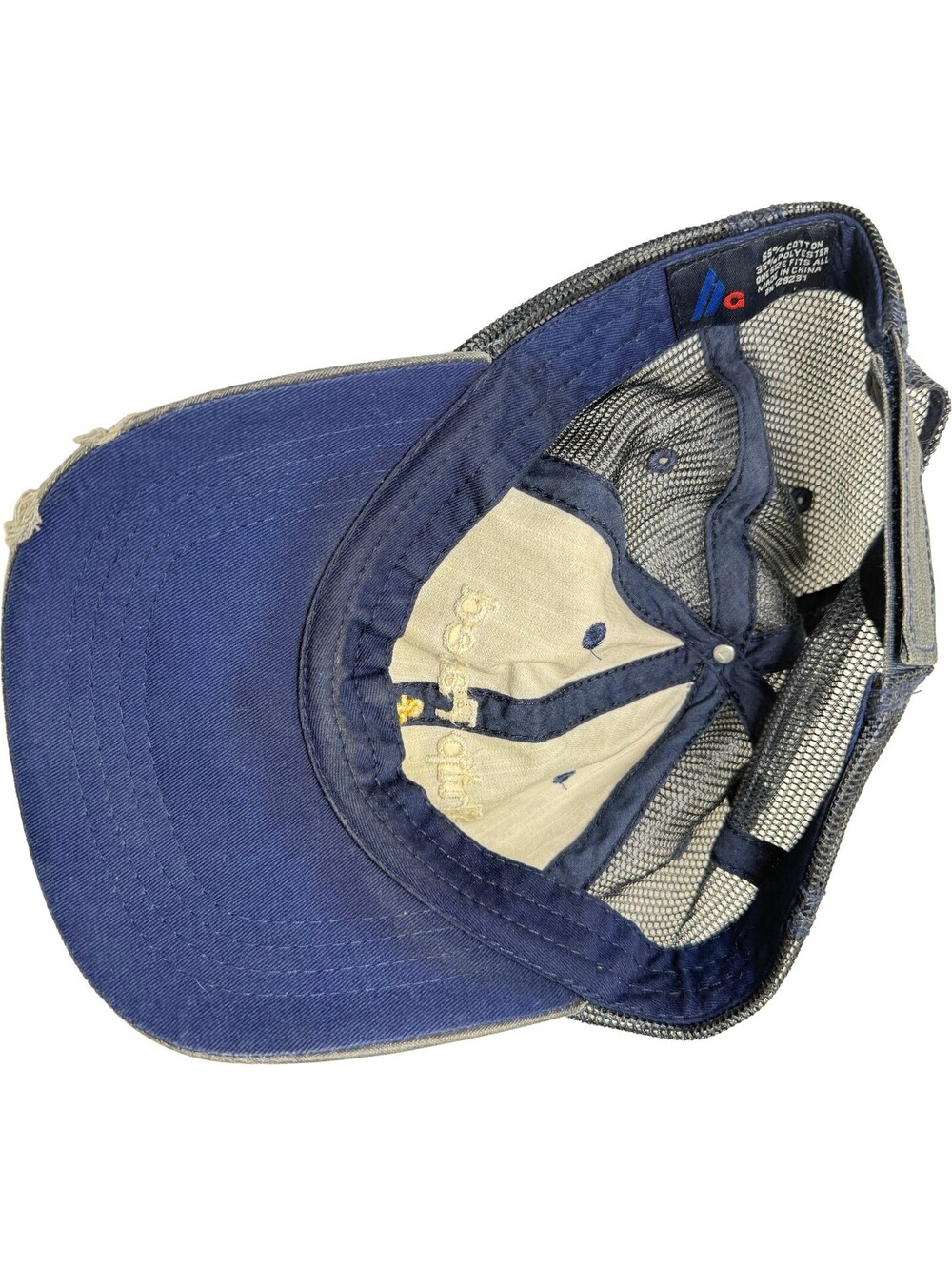 Ship Faced Anchor Logo Denim Trucker Hat Mesh Back Strapback Cap Distressed Blue - Picture 9 of 11